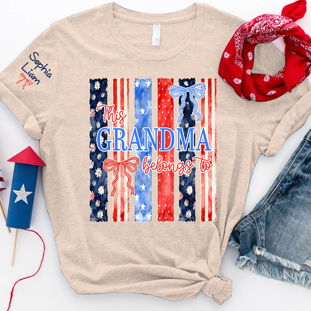 Personalized This Grandma Belongs To T Shirt, Custom Gift for Grandma with Family Names, Patriotic Design for 4th of July