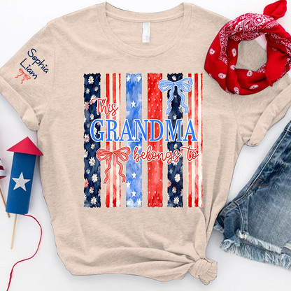 Personalized This Grandma Belongs To T Shirt, Custom Gift for Grandma with Family Names, Patriotic Design for 4th of July