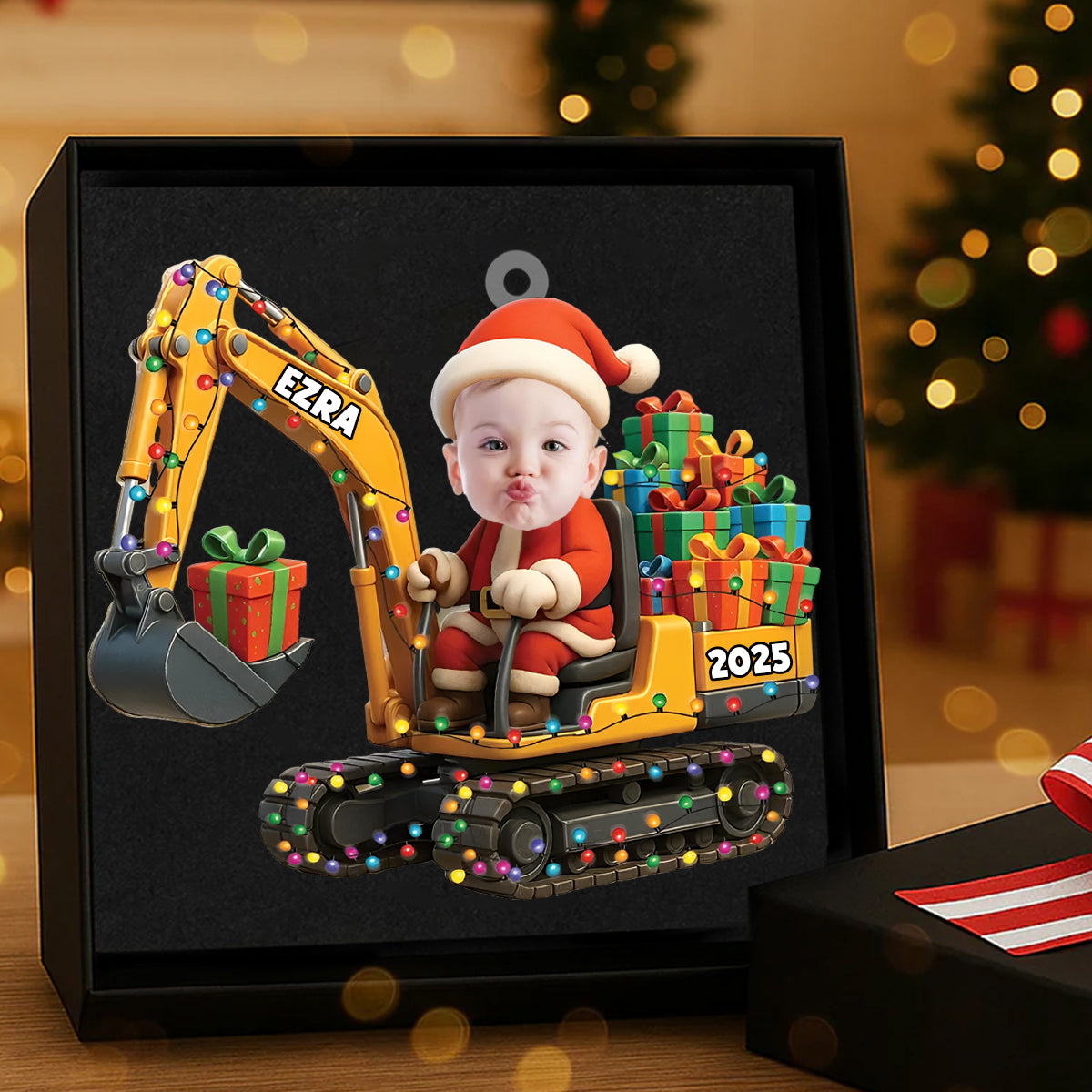 Personalized Excavator Ornament | Custom Photo Christmas Gift for Boys