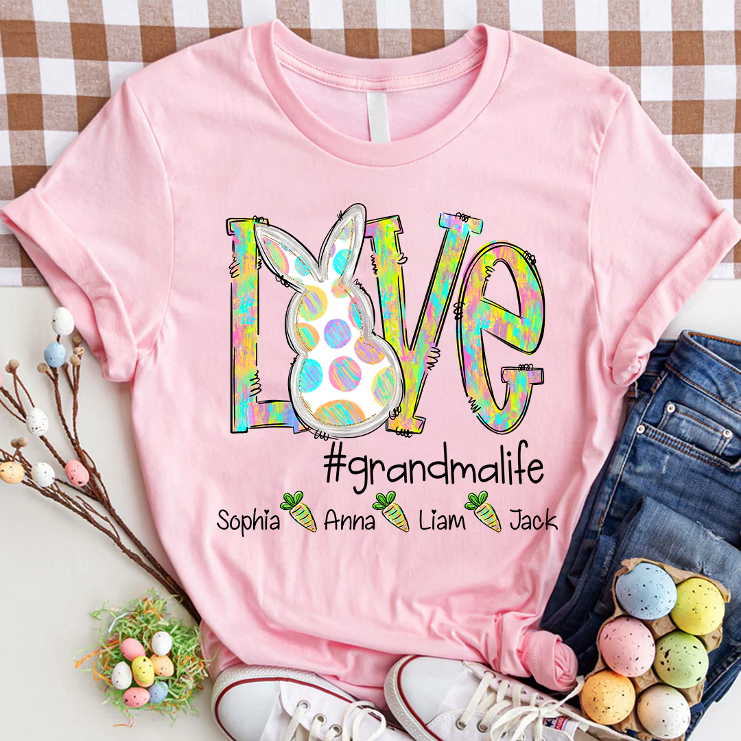 Love Grandma Life Rainbow Easter Egg Bunny And Kids Carrot LTP01