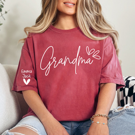 Personalized Heart T-shirt For Grandma, Custom Name Gift For Grandma And Grandchildren