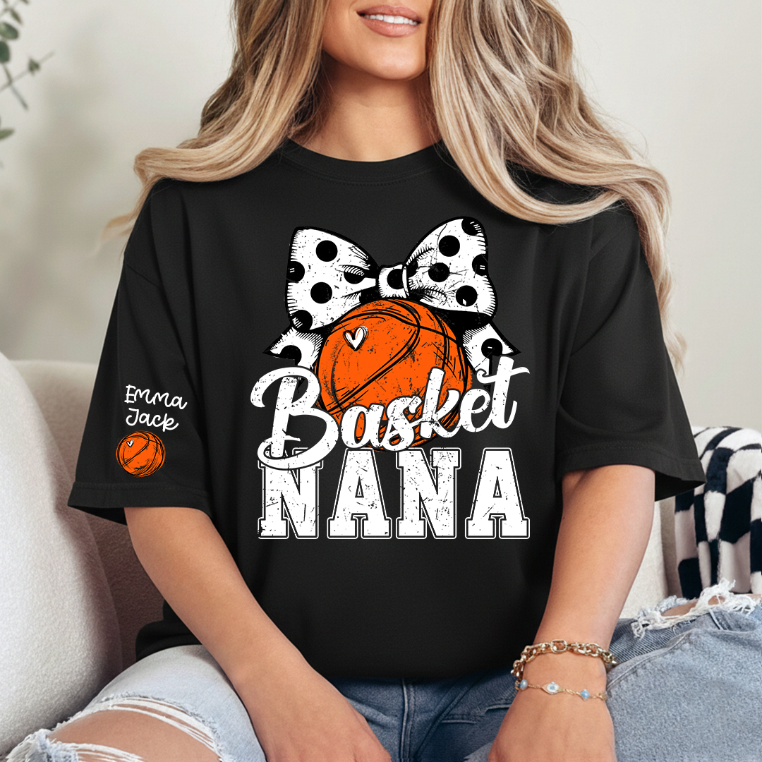Basketball Game Day Nana T-Shirt, Custom Grandchildren Names Sports Fan Tee