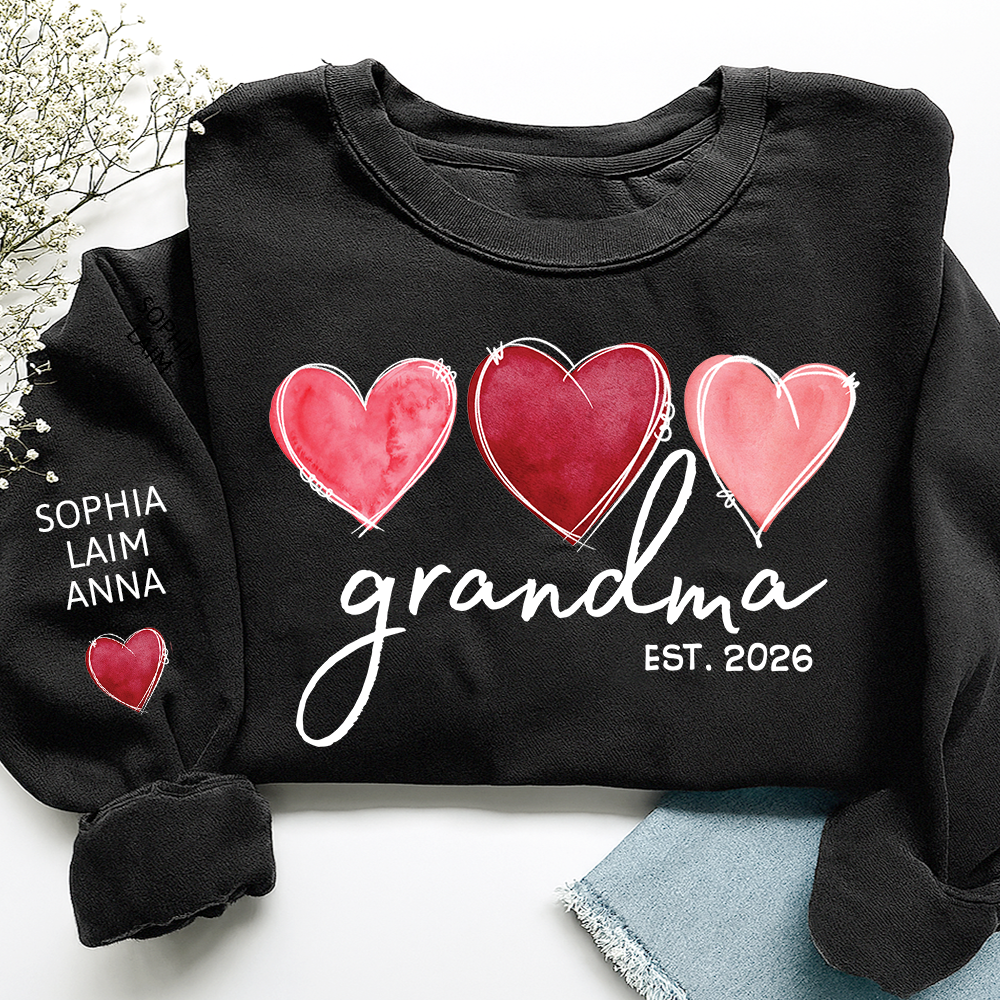 Custom Grandma Valentine Sweatshirt, Heart Valentine Gifts For Grandma And Kids