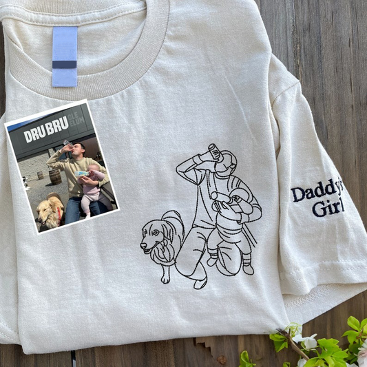 Personalized Dad Portrait Shirt, Embroidered Photos T-Shirt