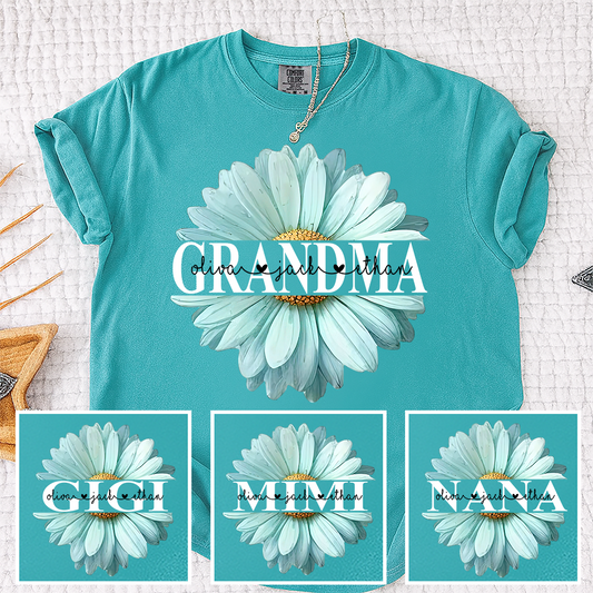 Comfort Colors® Personalized Grandma Flower Daisy Shirt with Kids Names, Custom Daisy Floral Grandma Nana Mimi T-Shirt, Meaningful Gift for Mother’s Day Birthday