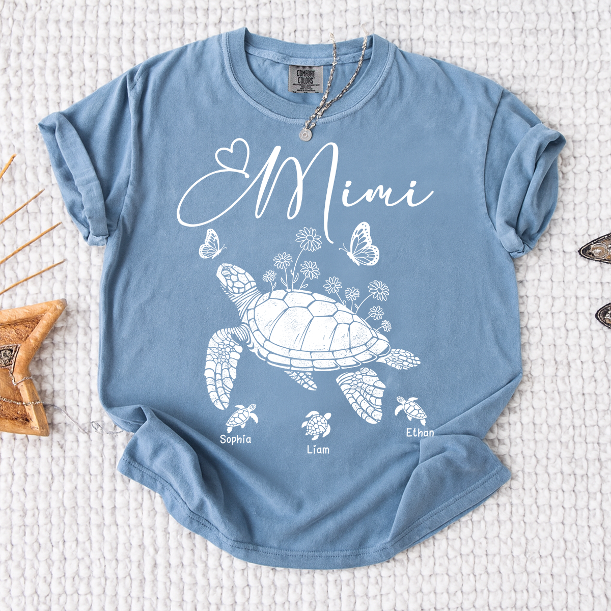 Comfort Colors® Personalized Mimi Shirt featuring A Turtle, Grandma And Grandchildren, A unique Gift For Grandma And Family