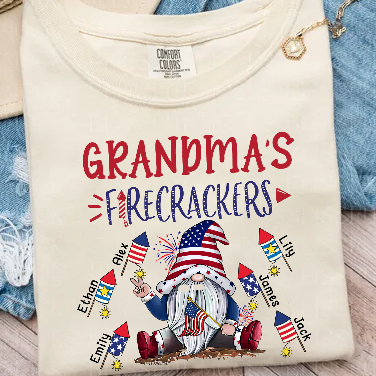 Comfort Colors® Personalized Grandma's Firecrackers Gnomes 4th Of July T-Shirt