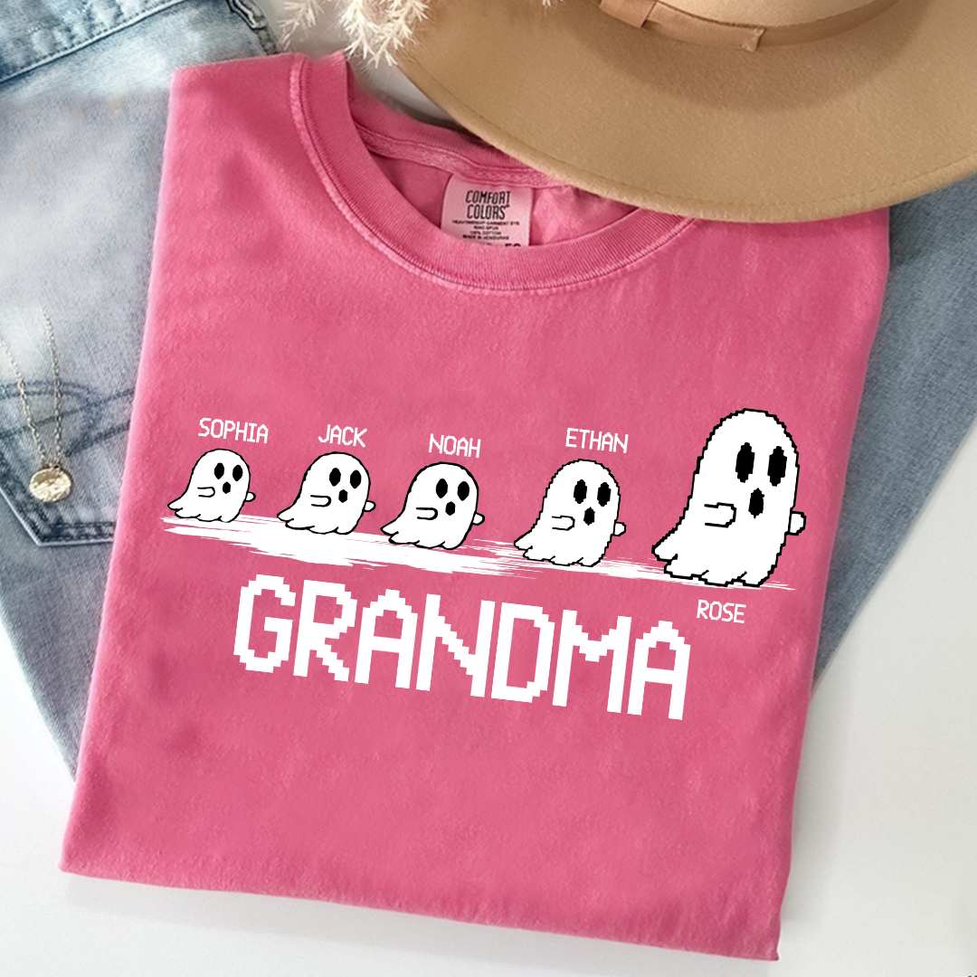 Comfort Colors® Custom Ghost Family T-shirt, Grandma Halloween with Kids Names