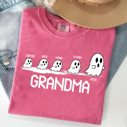 Comfort Colors® Custom Ghost Family T-shirt, Grandma Halloween with Kids Names