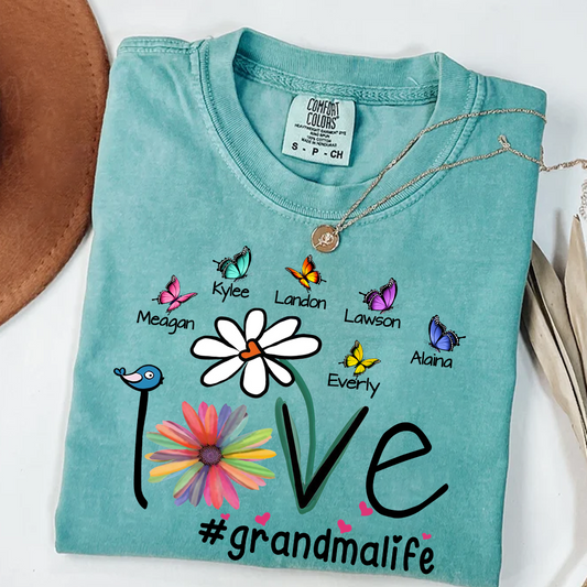 Comfort Colors® Love Grandma Butterfly T-Shirt, Custom Grandma With Grandkids Shirt