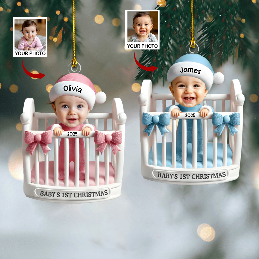 Personalized Baby’s 1st Christmas Ornament 2025 – Custom Photo Crib Ornament, Cute Keepsake Gift for Newborn Boys & Girls Ornament