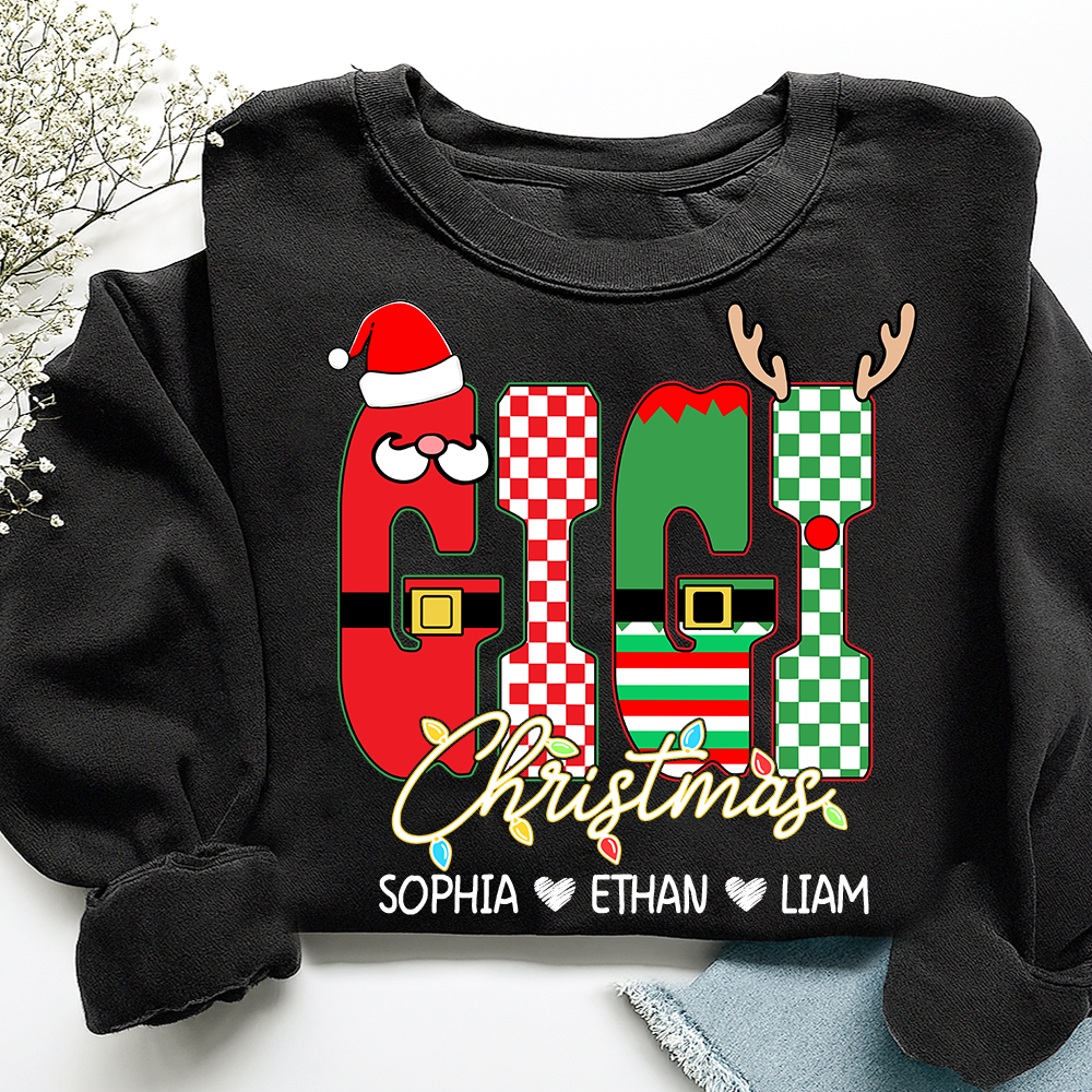 Preppy Merry Christmas Mimi Sweatshirt, Customized Name Gifts for Grandma and Kids