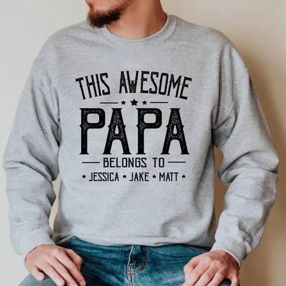 This Awesome Grandpa Belongs To Kids Longsleeve, Custom Papa With Kids Names Longsleeve, Gift For Longsleeve Father Men's