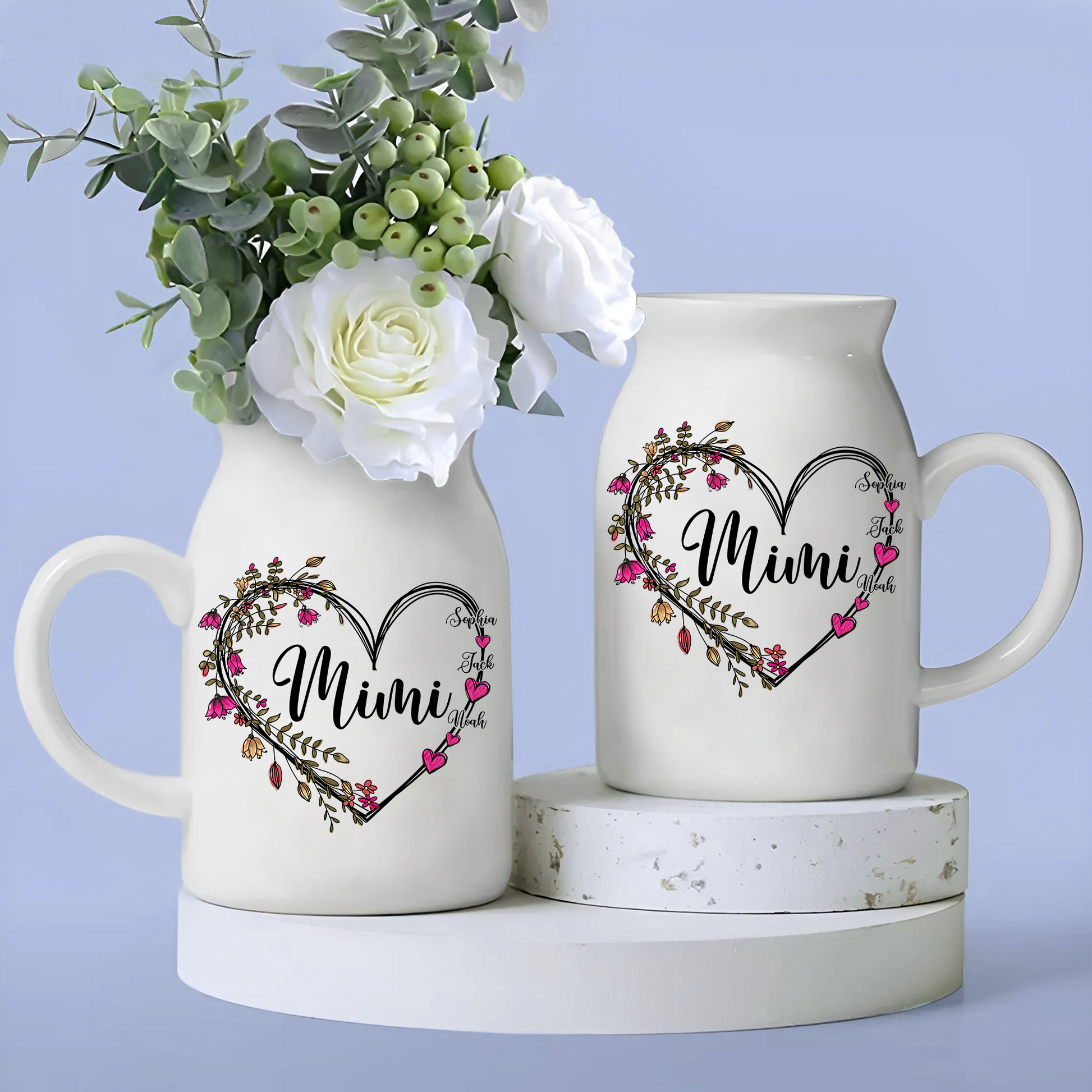 Heart Mimi And Kids - Custom Home Decoration Flower Vase According To Family Requirements - Warm Gift For Mother's Day, Ceramic Flower Vase