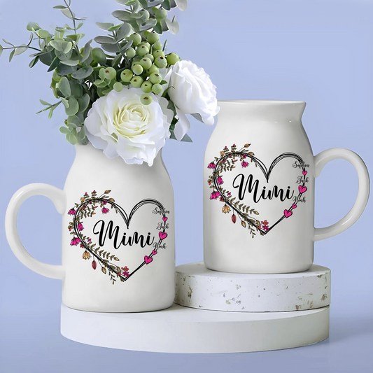 Heart Mimi And Kids - Custom Home Decoration Flower Vase According To Family Requirements - Warm Gift For Mother's Day, Ceramic Flower Vase