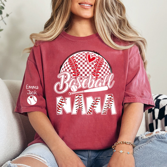 Baseball Grandma Personalized T-Shirt, Custom Name Sports Grandma Shirt with Baseball Graphic