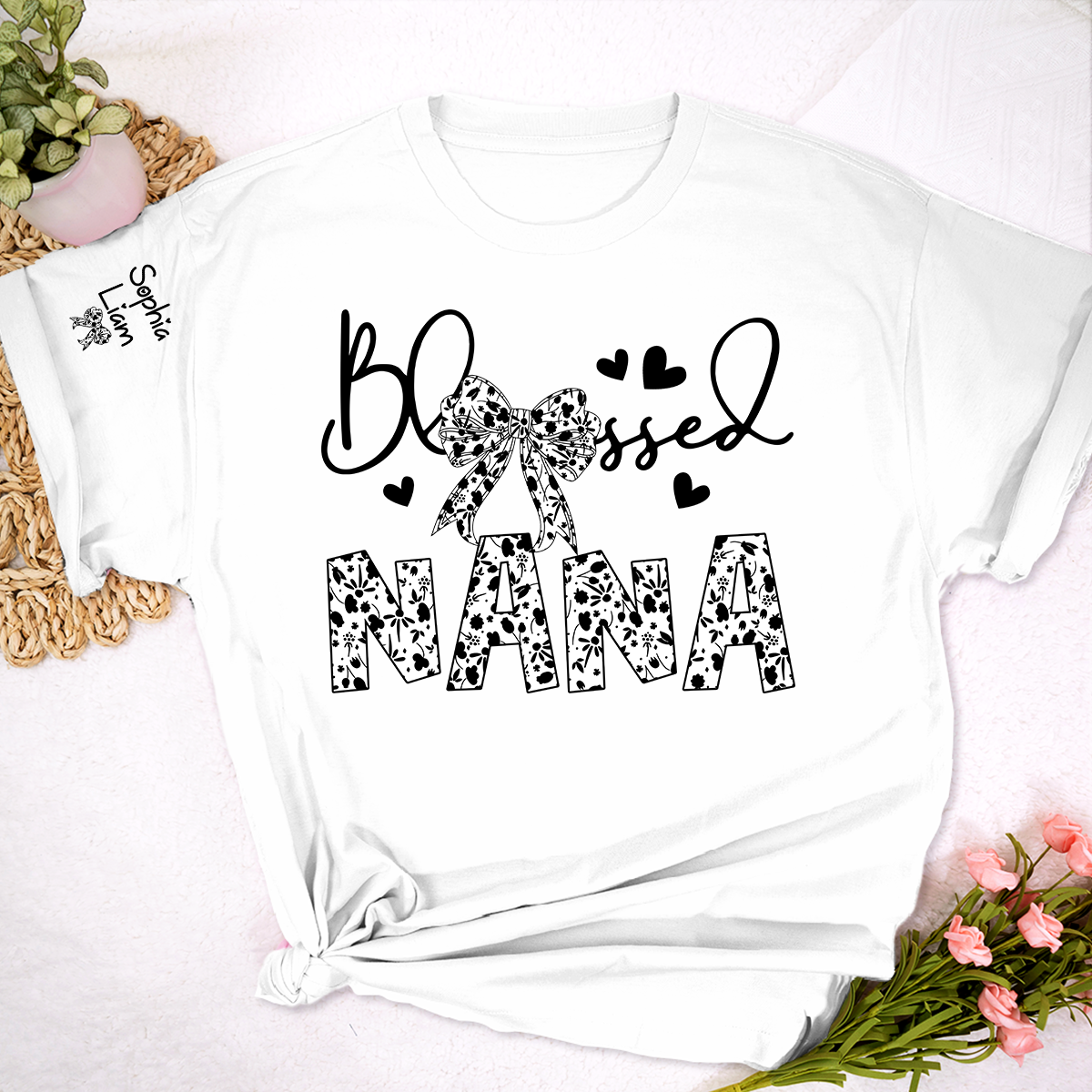 Nana Shirt Blessed Design, Floral Pattern Nana Tee with Bow, Mother’s Day Gift for Nana