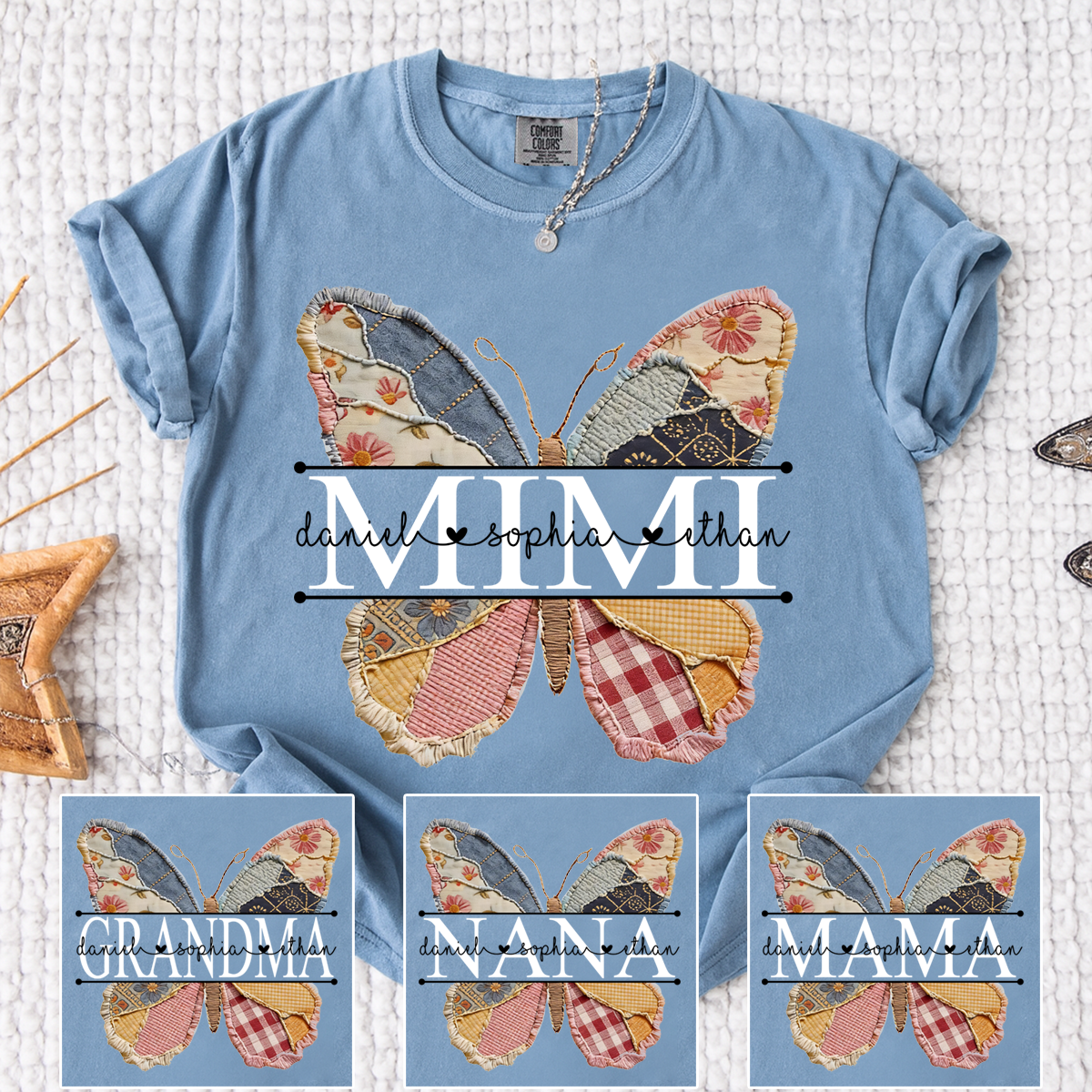 Comfort Personalized Mimi Butterfly Shirt, Custom Grandchildren Names Family T Shirt