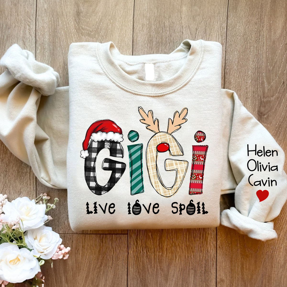 Gigi Live Love Spoil Christmas, Custom Gigi And Kids Sweatshirt