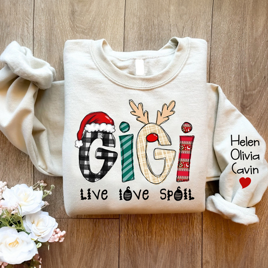 Gigi Live Love Spoil Christmas, Custom Gigi And Kids Sweatshirt