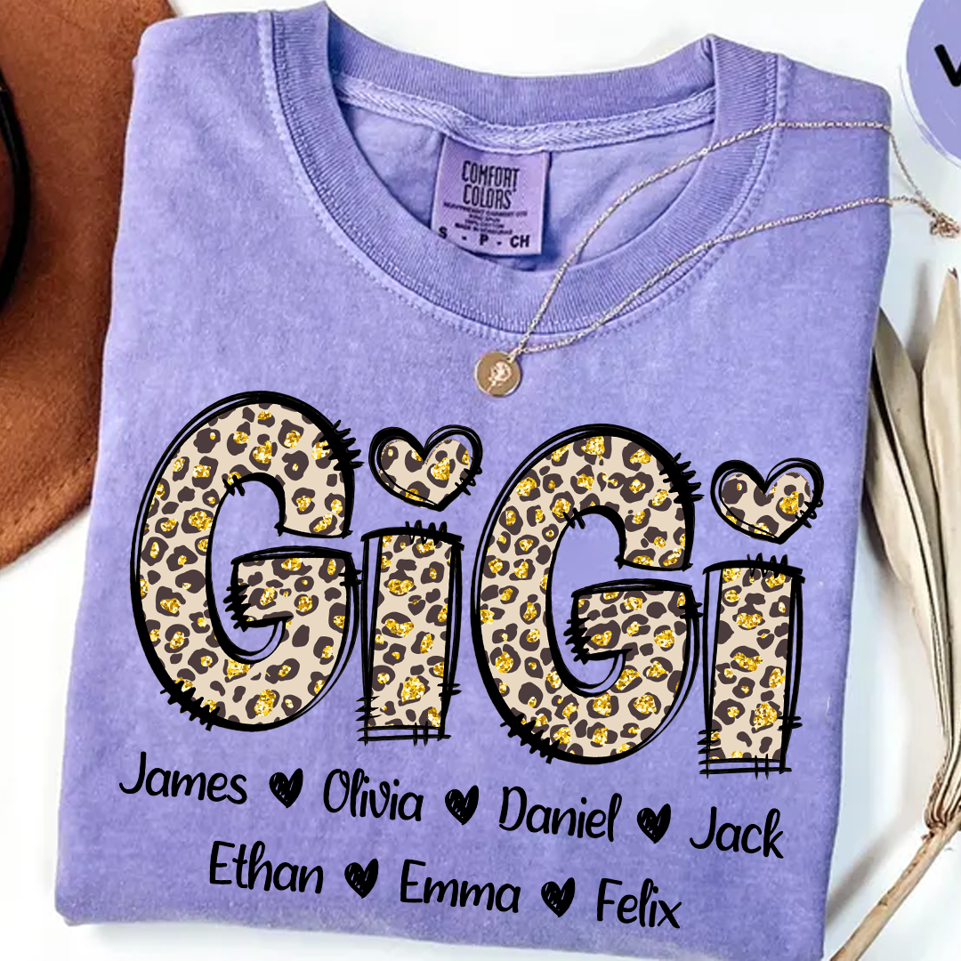 Comfort Colors® Gigi Leopard Trend Shirt, Custom Grandma With Grandkids, Gift for Grandma