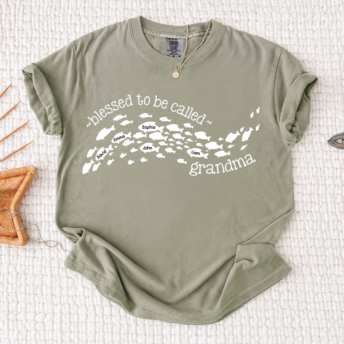 Comfort Colors Personalized Grandma Ocean Fish Shirt, Blessed to be Called Grandma T-Shirt, Custom Grandkids Names Sea Life Gift