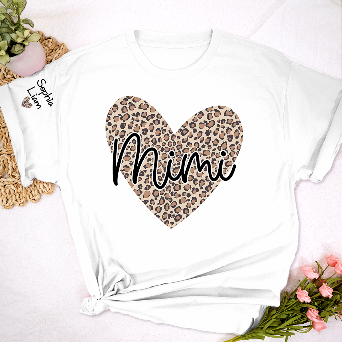 Mimi Leopard Heart Shirt for Women, Cute Mimi Grandma T-Shirt with Animal Print Heart Design