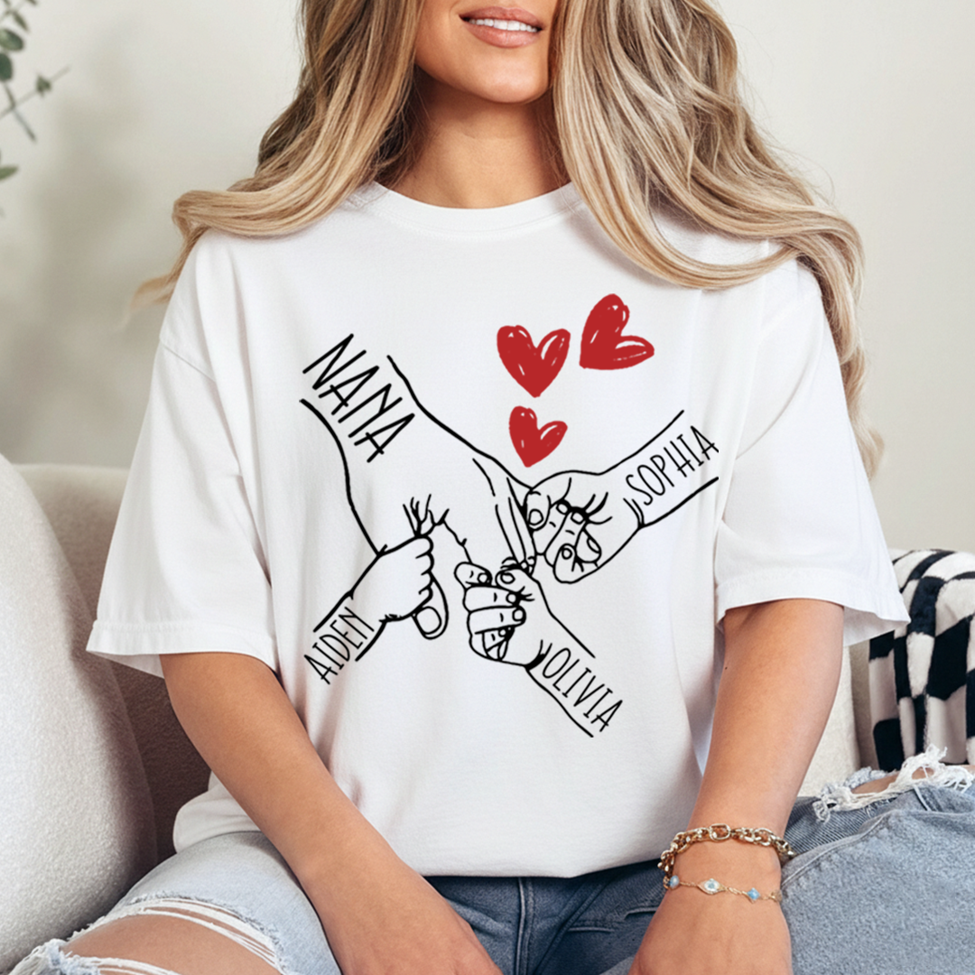 Personalized Nana T-Shirt, Custom Family Names Hand Holding Grandma Shirt
