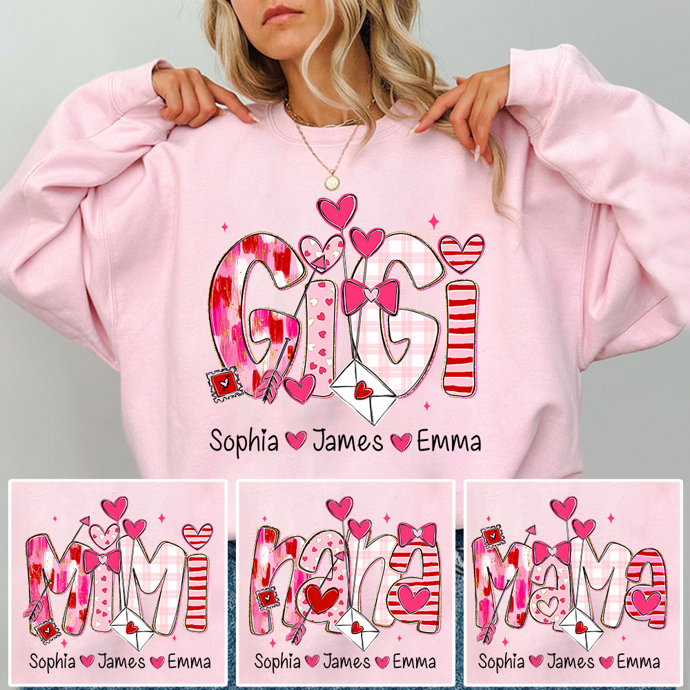 Valentine's Day Sweatshirt, Personalized Gift with Name for Grandma and Grandchildren