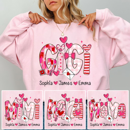 Valentine's Day Sweatshirt, Personalized Gift with Name for Grandma and Grandchildren