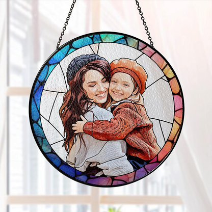 Personalized Mothers Day Gift For Mom, Custom Portrait Stained Glass, Mom Gift From Kids, Photo Glass Art Suncatcher, Mom Birthday Gifts