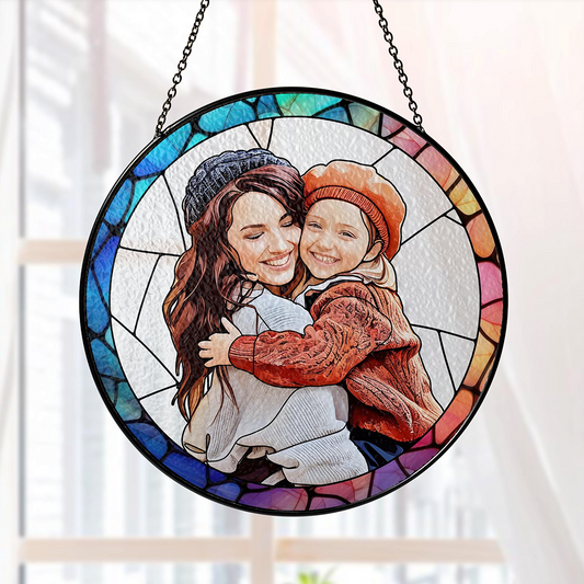 Personalized Mothers Day Gift For Mom, Custom Portrait Stained Glass, Mom Gift From Kids, Photo Glass Art Suncatcher, Mom Birthday Gifts
