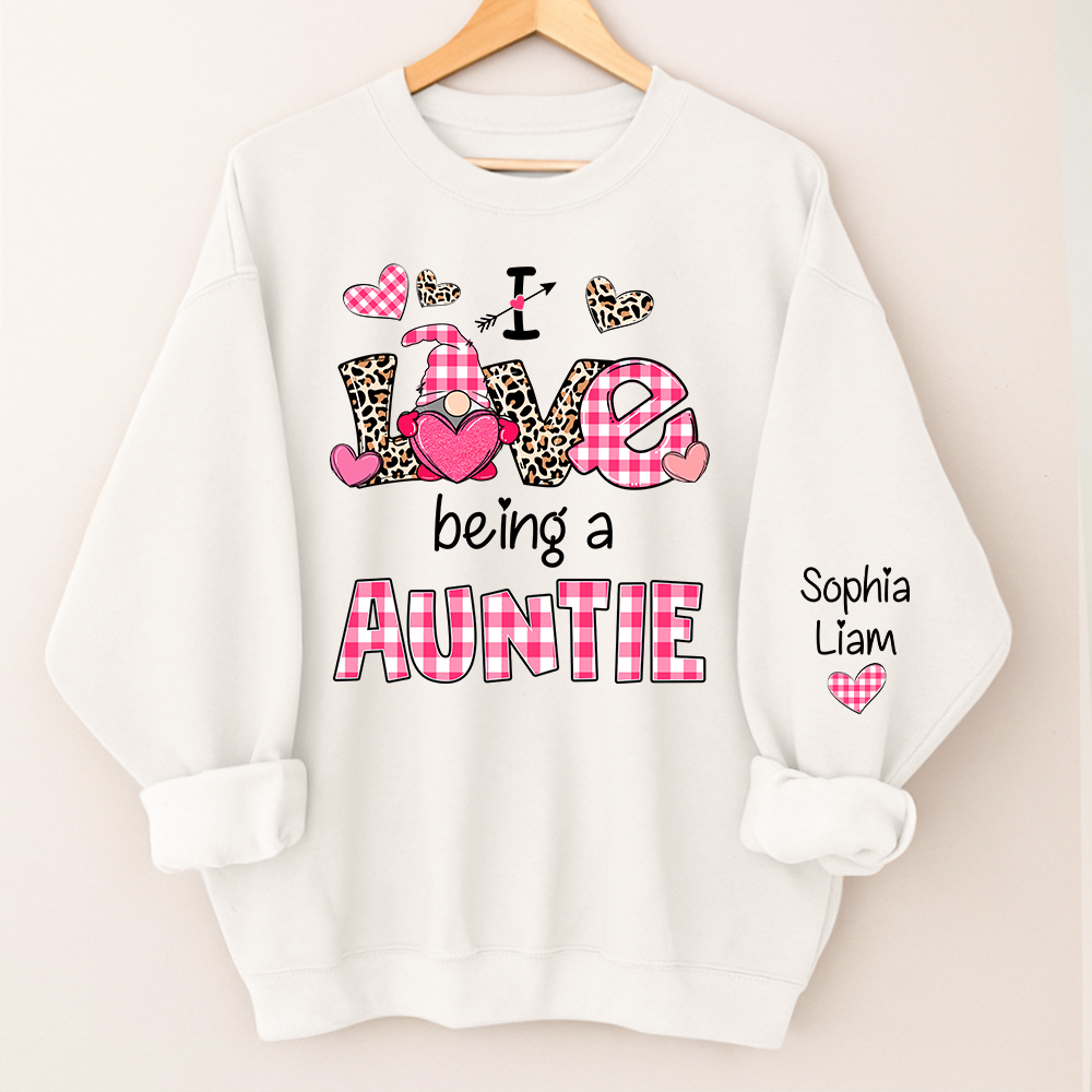 Personalized I Love Being an Auntie Sweatshirt with Kids Names, Valentine Inspired Family Clothing