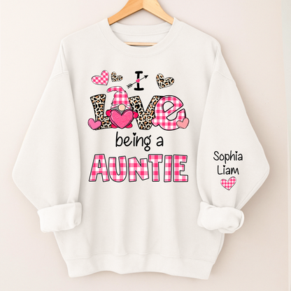 Personalized I Love Being an Auntie Sweatshirt with Kids Names, Valentine Inspired Family Clothing