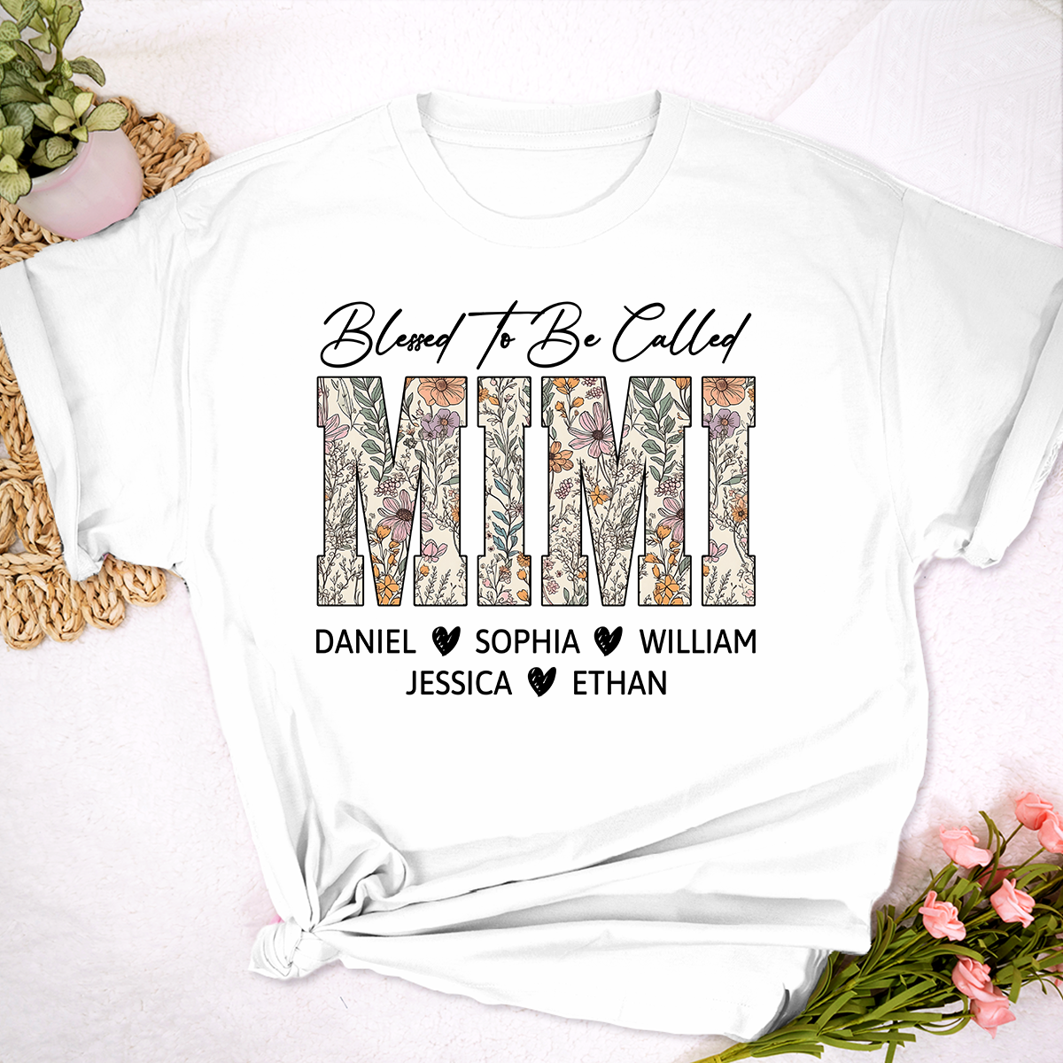 Personalized Blessed To Be Called Mimi Shirt, Custom Floral Grandma T Shirt for Mother’s Day