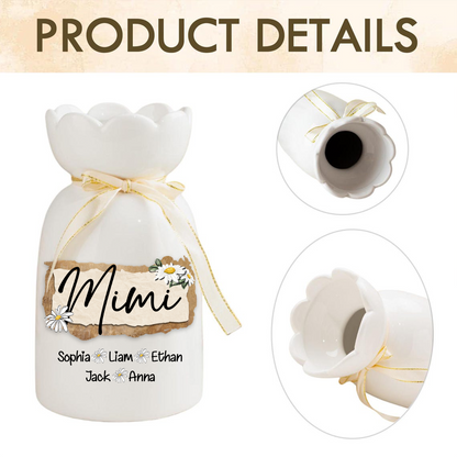 Personalized Mimi Flower Vase with Grandkids' Names, Custom Ceramic Vase, Perfect Gift for Mimi