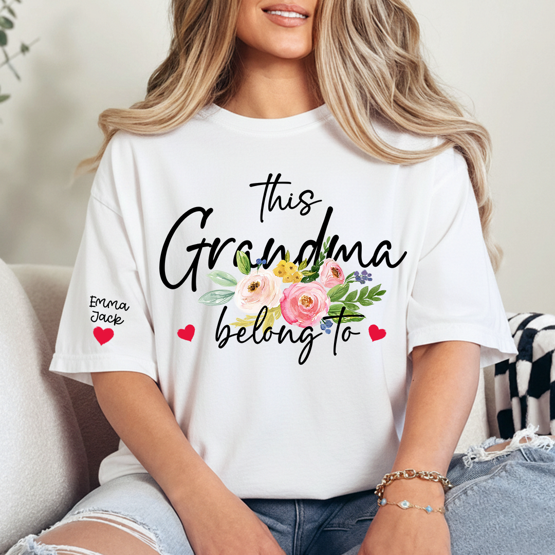 This Grandma Belongs to Shirt, Personalized Grandma T-Shirt with Custom Kids Names and Floral Design