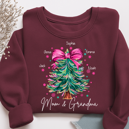 Custom Mom & Grandma Sweatshirt, Christmas Tree Holiday Shirt with Family Name
