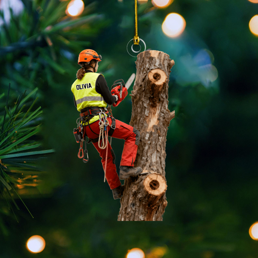 Arborist Christmas Ornament – Tree Climber Cutting Wood Holiday Decoration, Great Gift for Tree Workers and Outdoor Professionals Ornament