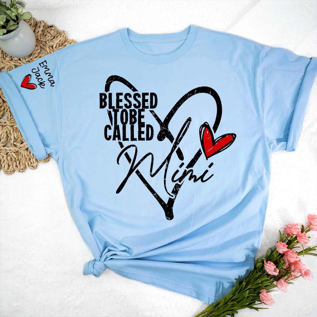 Blessed To Be Called Mimi Shirt with Names on Sleeve, Gift for Mimi