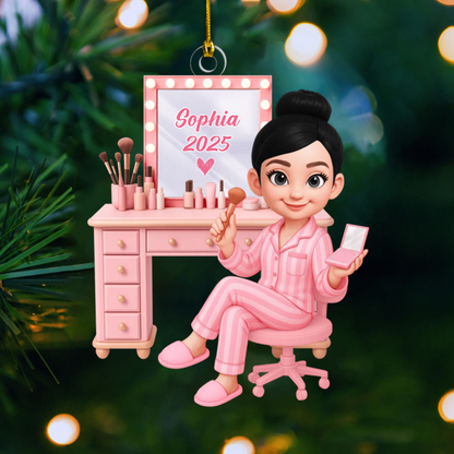 Custom Name Makeup Ornament – Personalized Beauty Lover Christmas Tree Decoration 2025 Ornament