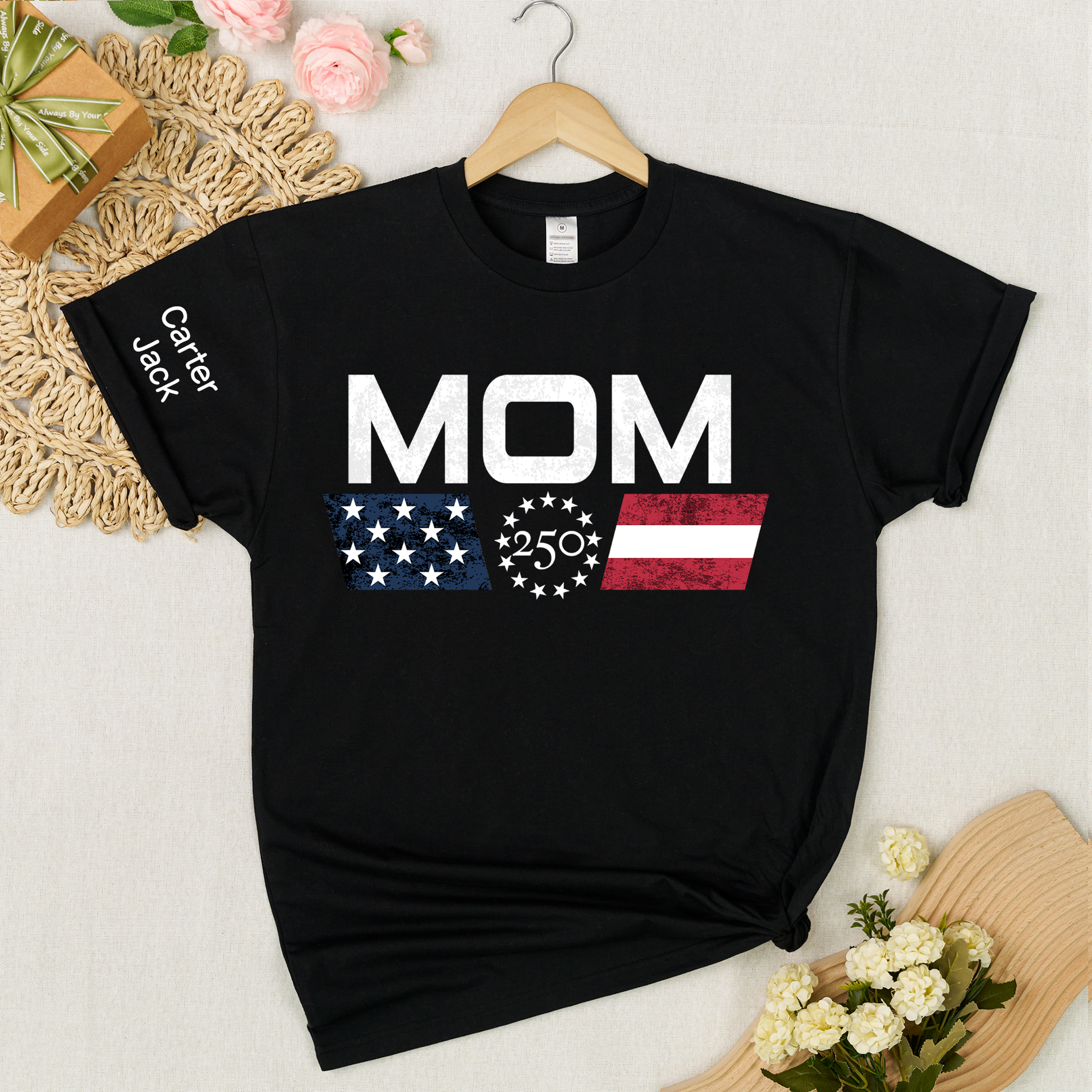 Personalized Mom America's 250th Anniversary Shirt, Custom Kids Names Sleeve Tee, Patriotic USA 1776-2026 Independence Day Gift
