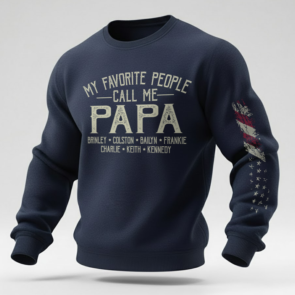 Papa Sweatshirt Personalized With Children Names, Classic Dad Grandpa Crewneck