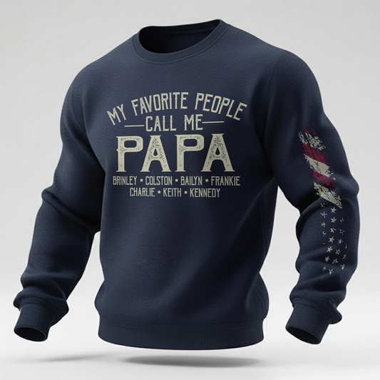 Papa Sweatshirt Personalized With Children Names, Classic Dad Grandpa Crewneck