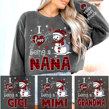 I Love Being a Nana Sweatshirt, Personalized Christmas Snowman Shirt with Kids Names