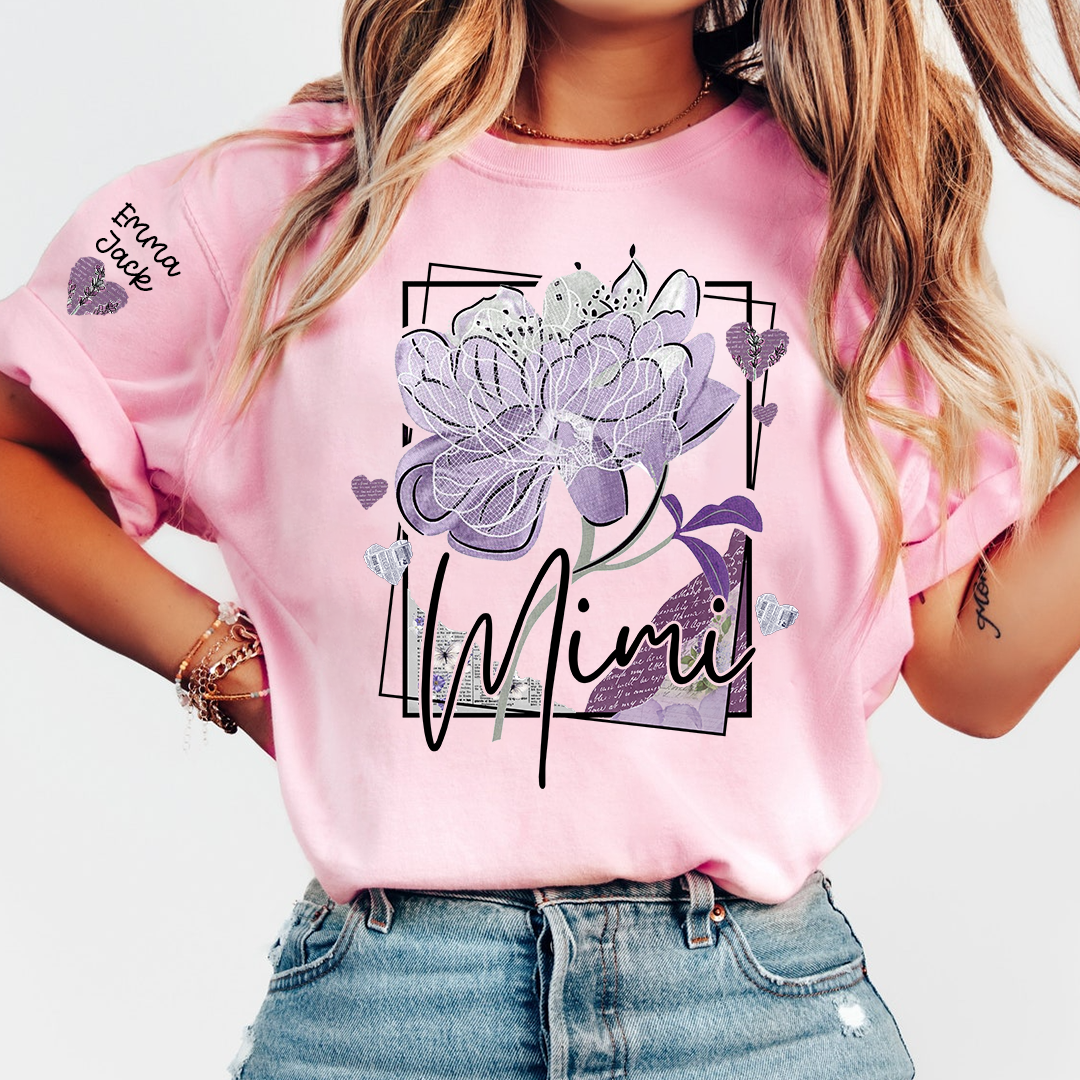 Personalized Mimi Shirt – Floral Mimi T-Shirt with Custom Name and Elegant Purple Design
