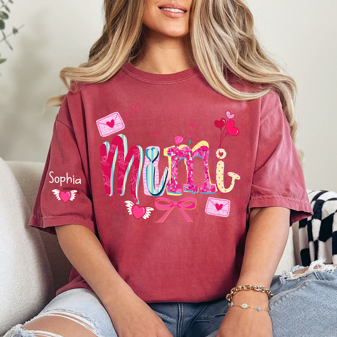 Custom Mimi Valentine Brushstroke T-shirt, Heart Shaped valentine Gift for Grandma And Kids