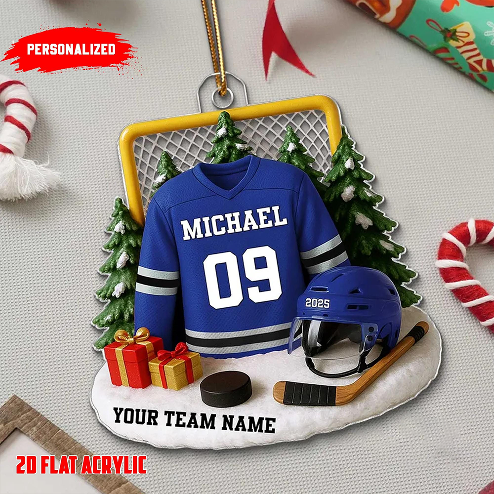 Personalized Hockey Jersey Ornament 2025 – Custom Name & Team Christmas Ornament, Gift for Hockey Players