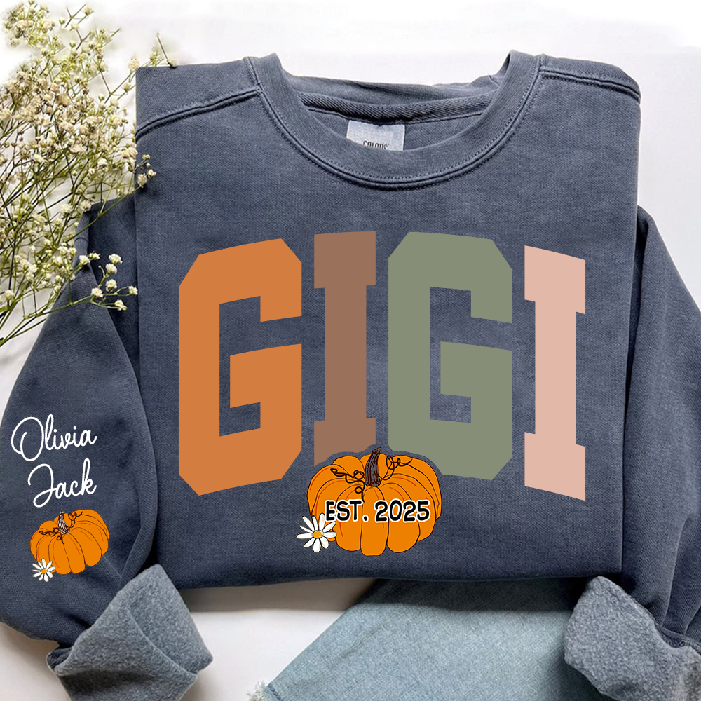 Custom Grandma Autumn Pumkin Sweatshirt, Personalized For Gigi And Kids