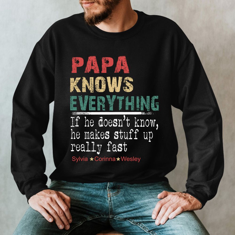 Personalized Papa Knows Everything, Grandpa Shirt With Grandkids Sweatshirt